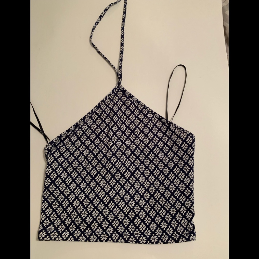Navy Floral Cropped Halter Top